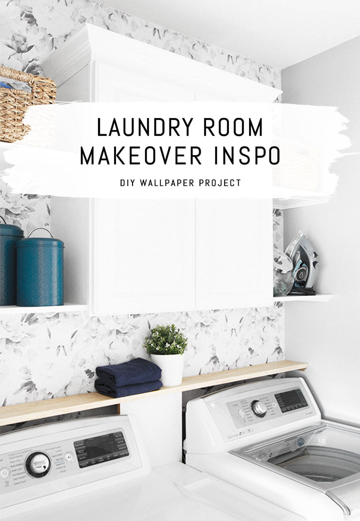 Small laundry room makeover with removable wallpaper - DIY inspiration blog post 