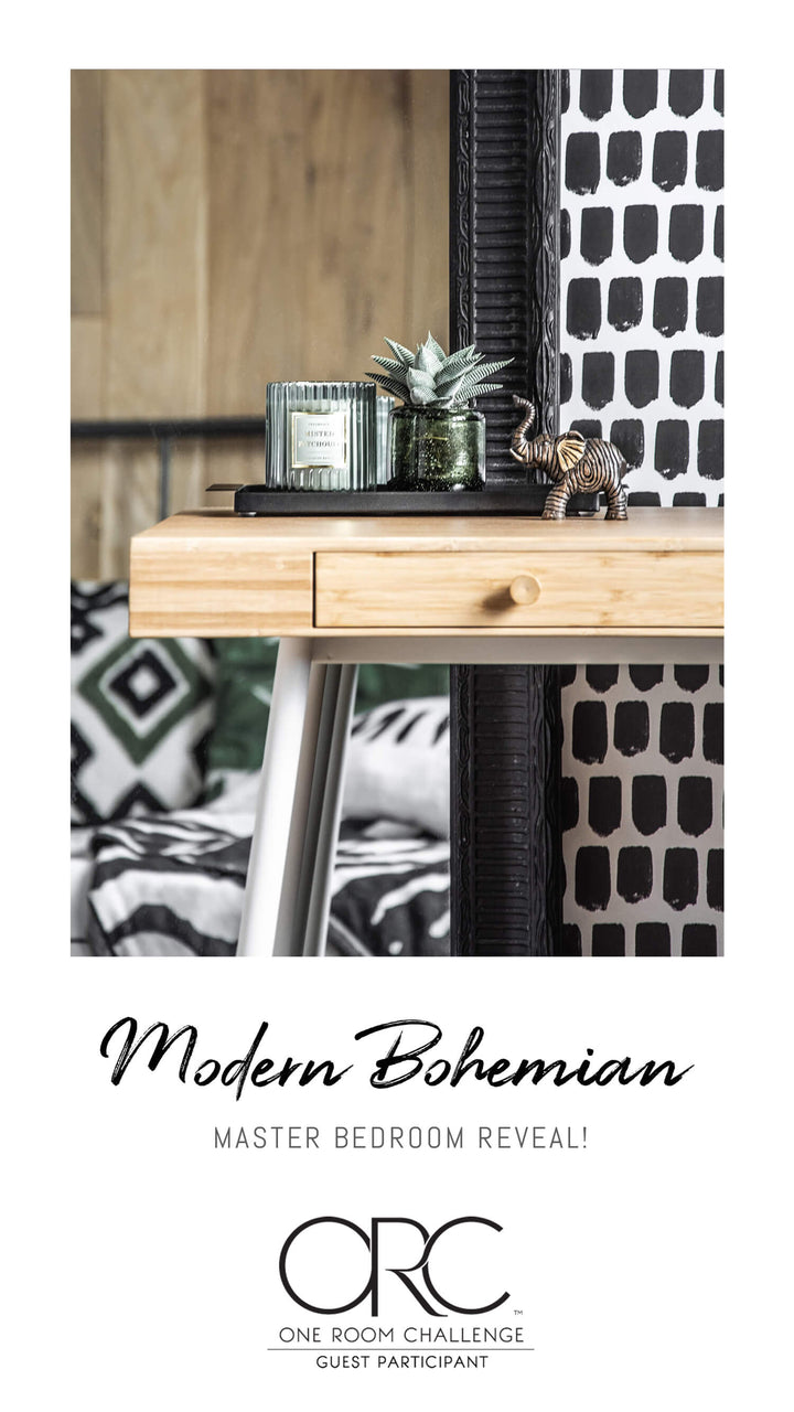One room challenge 2019 guest participant, modern bohemian bedroom interior reveal.