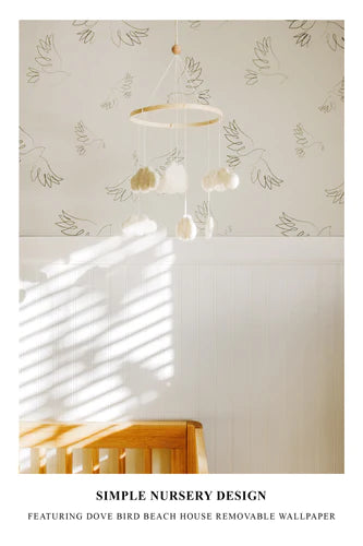 Simple nursery design featuring Dove Bird Beach House Removable Wallpaper