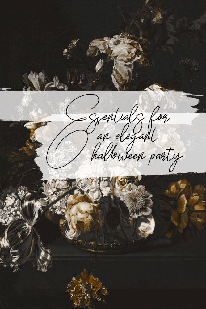dark floral wall mural in gold and grey for halloween interior