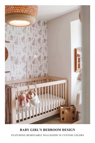 Baby Girl's Bedroom Design featuring removable wallpaper in custom colors