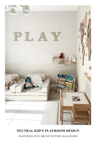 Neutral kid's playroom design featuring Tiny Brush Pattern wallpaper