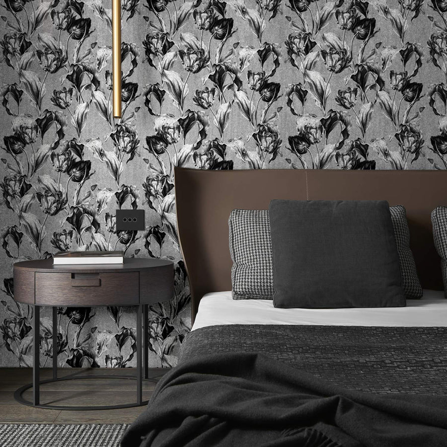 Metallic Silver Tulips Removable Wallpaper