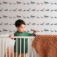 Modern duck birds design removable wallpaper in boys nursery interior
