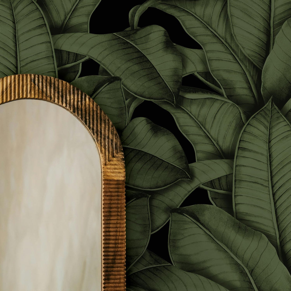 Olive Color Banana Leaf Wallpaper