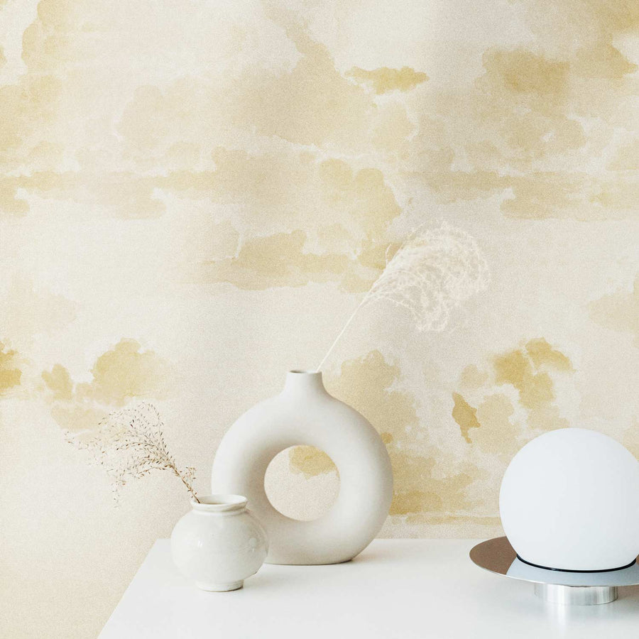 Metallic Pearl Vintage Clouds Wall Mural