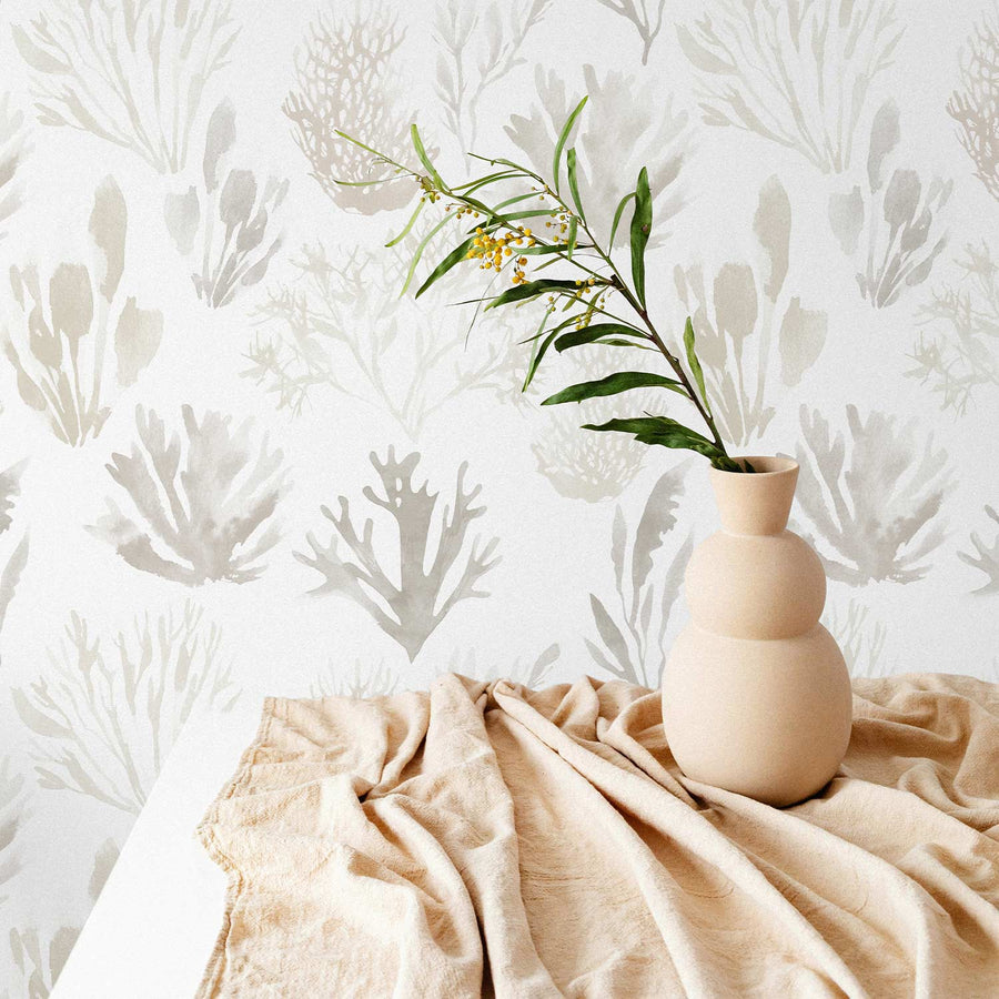 Elegant Neutral Watercolor Coral Wallpaper