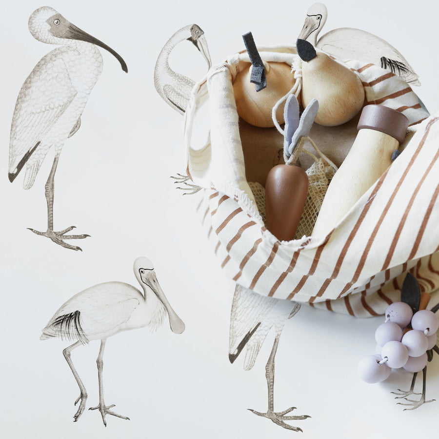 Minimal exotic vintage birds removable wallpaper for nursery interior
