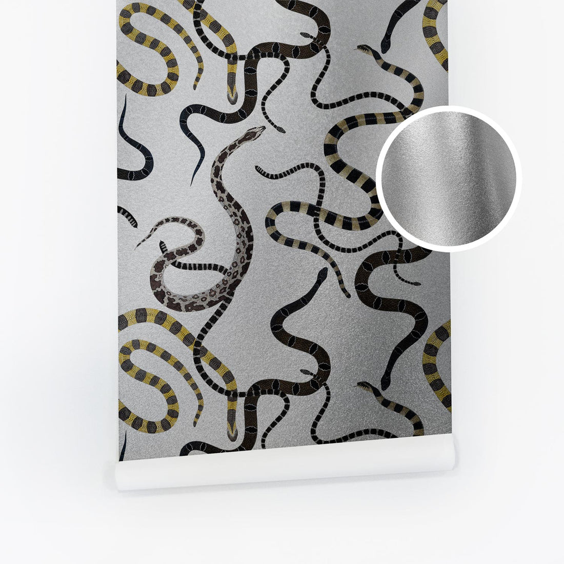 Silver Snake Metallic Wallpaper