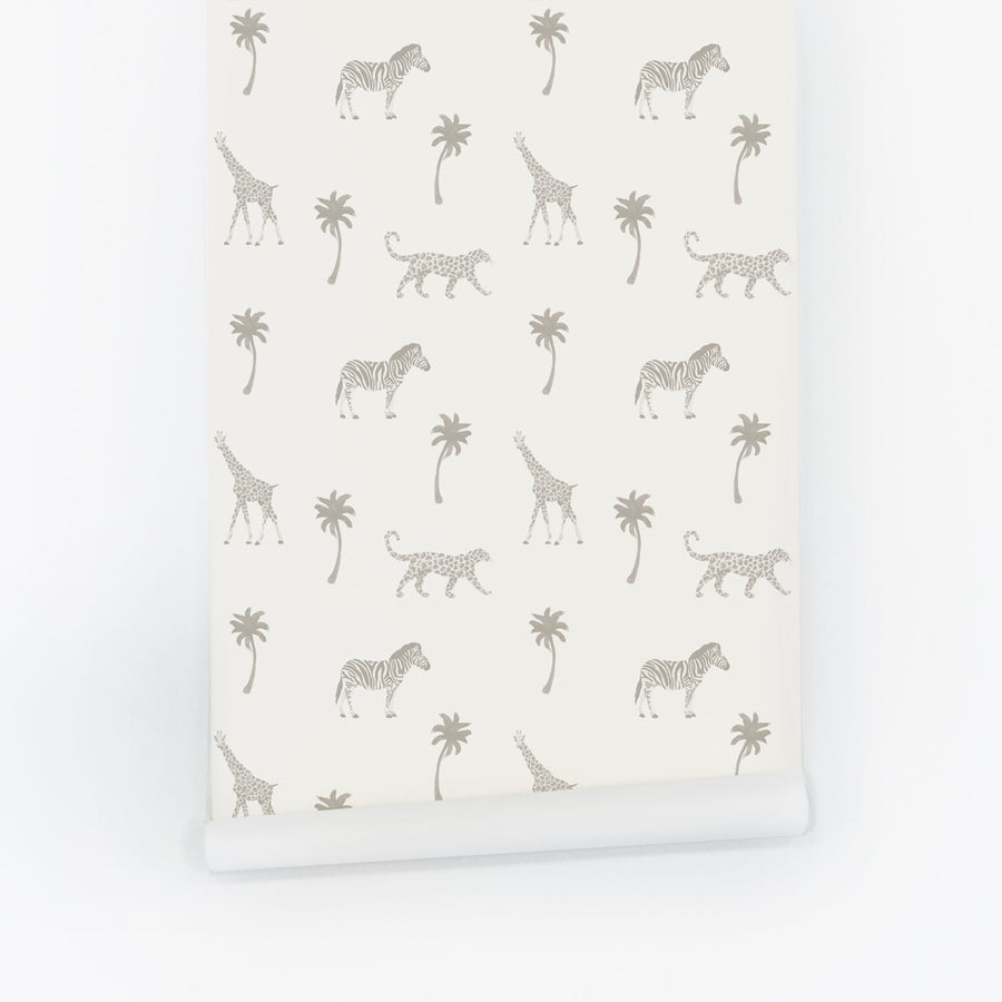 Neutral Jungle Theme Wallpaper For Kids Room