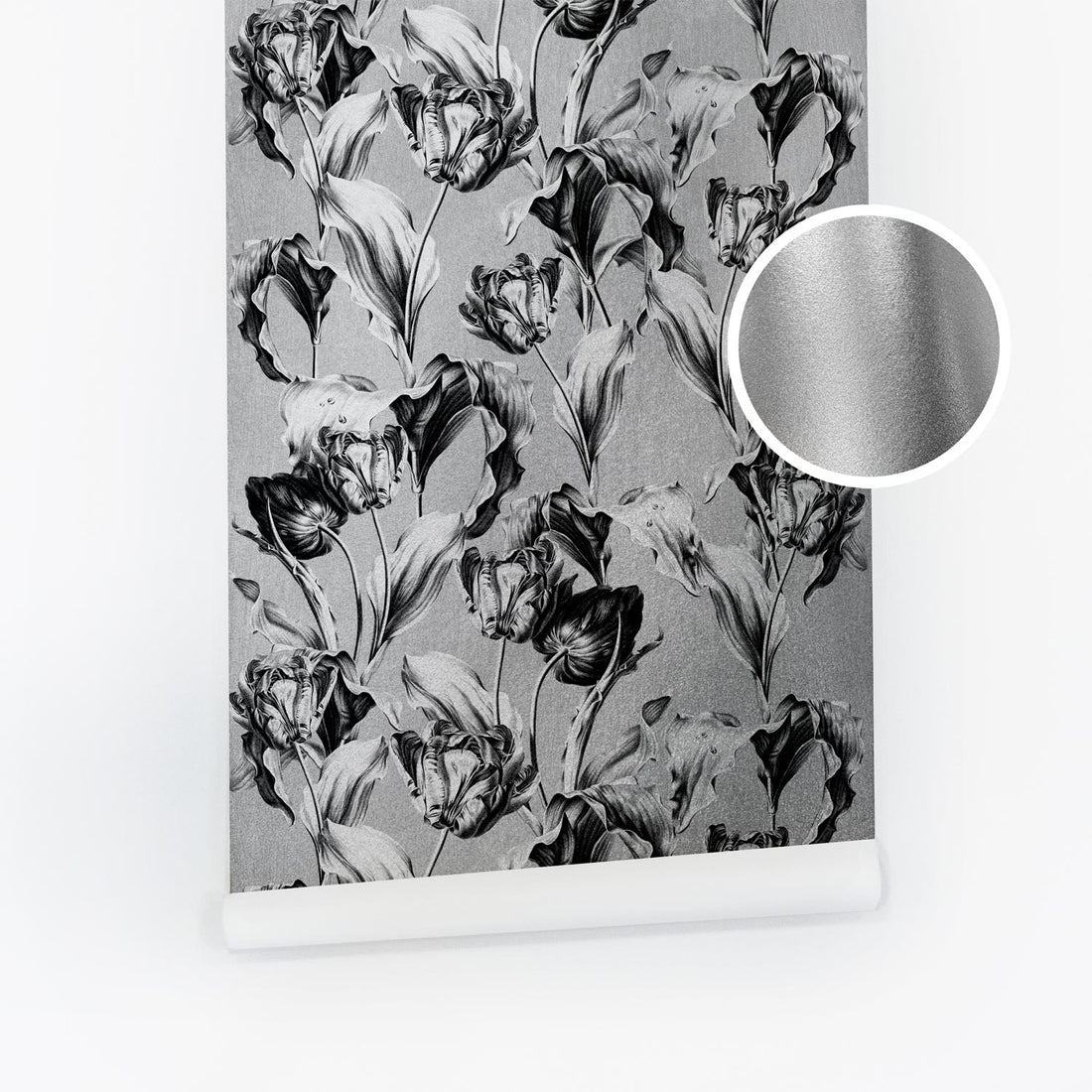 Metallic Silver Tulips Removable Wallpaper