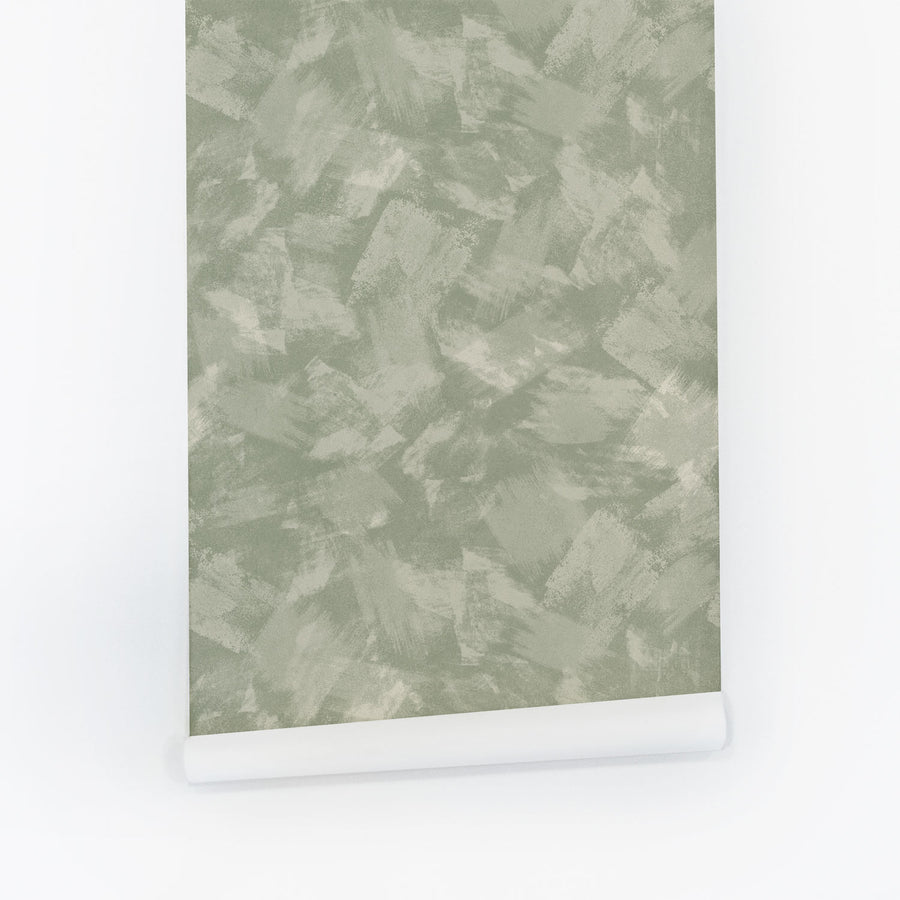 Olive Green Limewash Pattern Removable Wallpaper