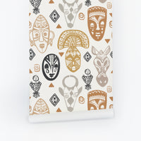 neutral african wallpaper with masks
