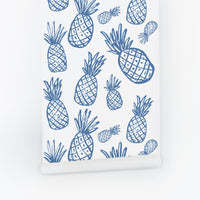 tiny blue tropical pineapple pattern removable wallpaper