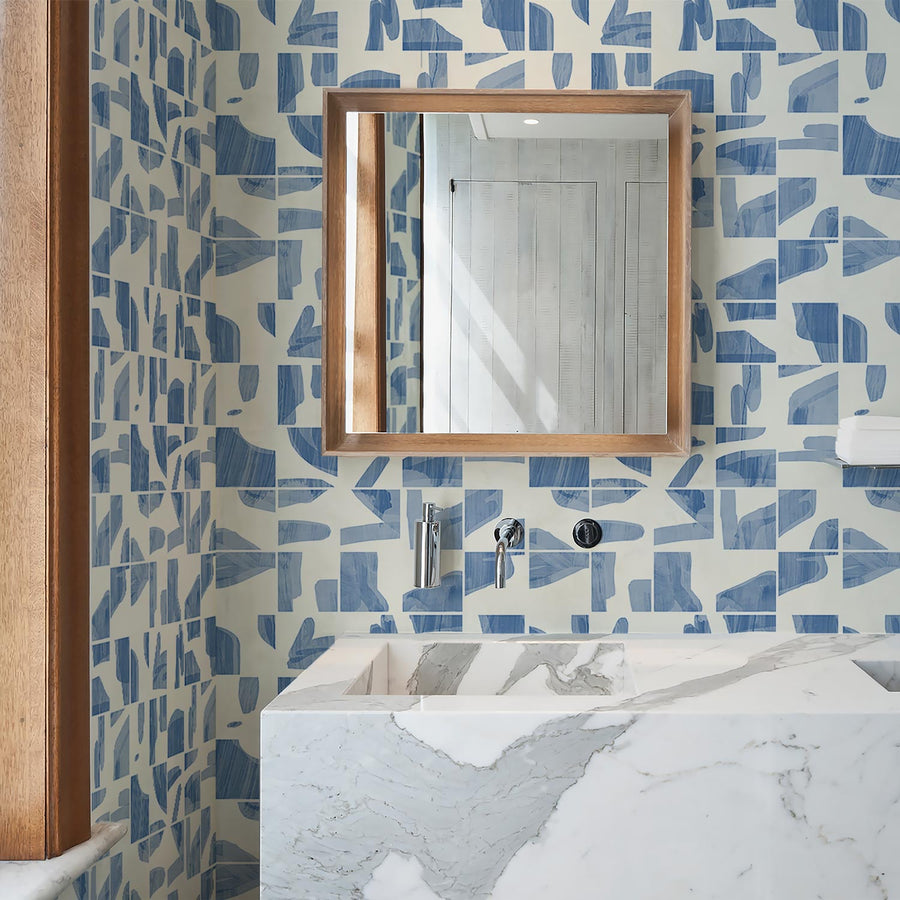 blue eclectic tiles inspired wallpaper for beach house
