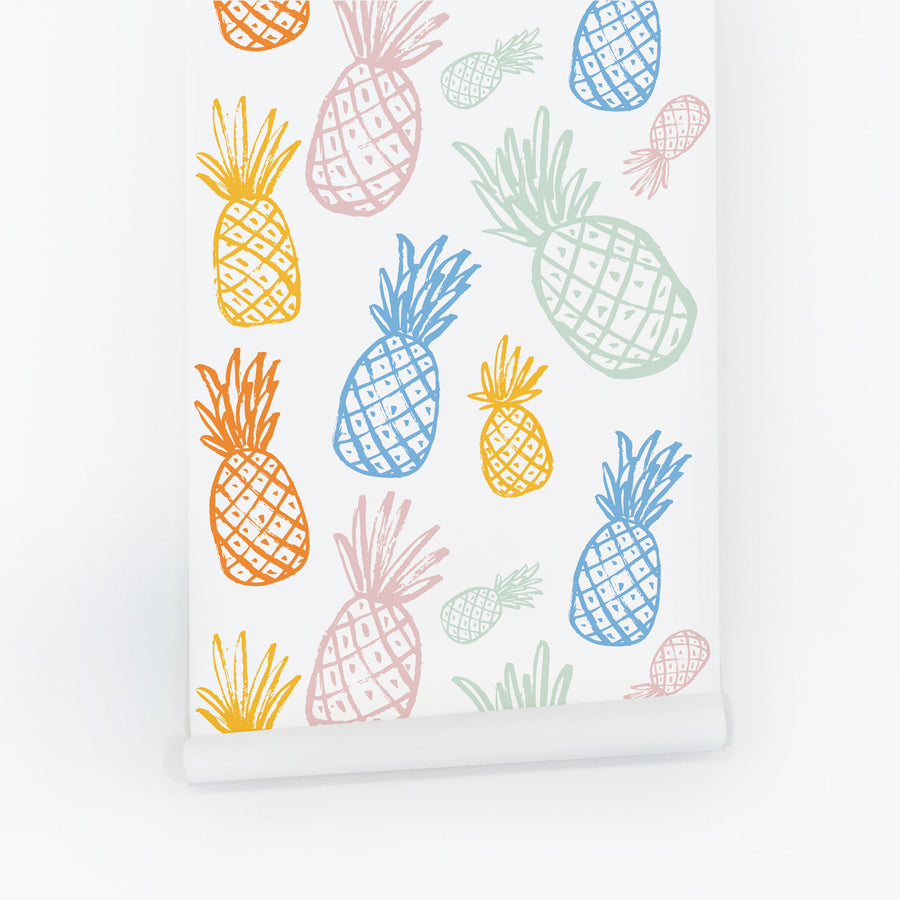 bright pineapple print wallpaper design for eclectic bedroom interior