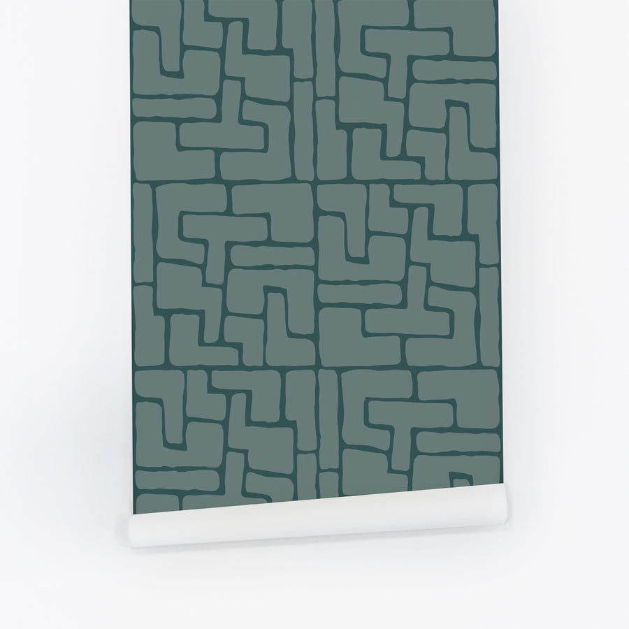 Green Abstract Brick Design Wallpaper