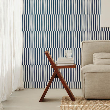 simple navy blue living room interior wallpaper with striped details