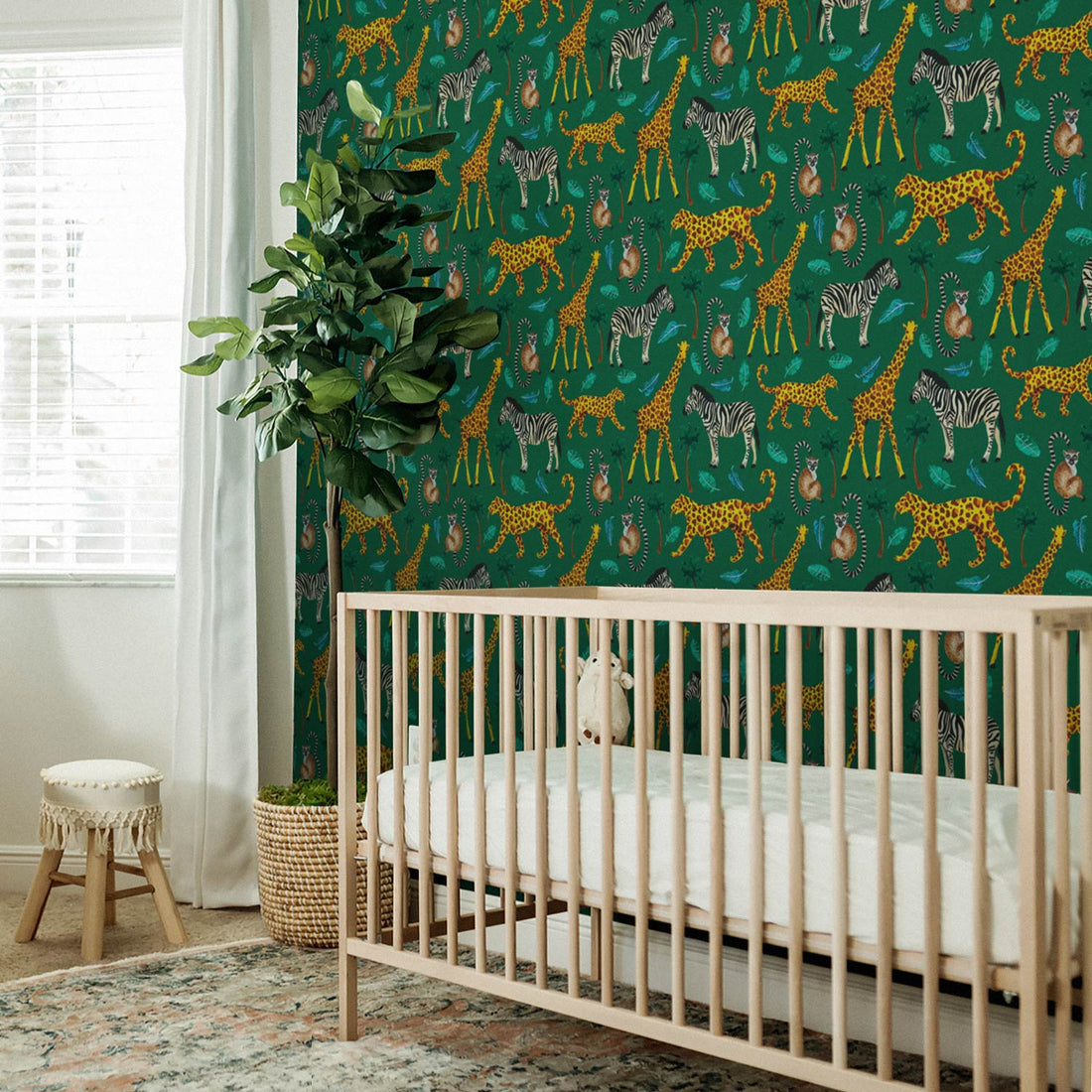 jungle african print wallpaper in baby nursery