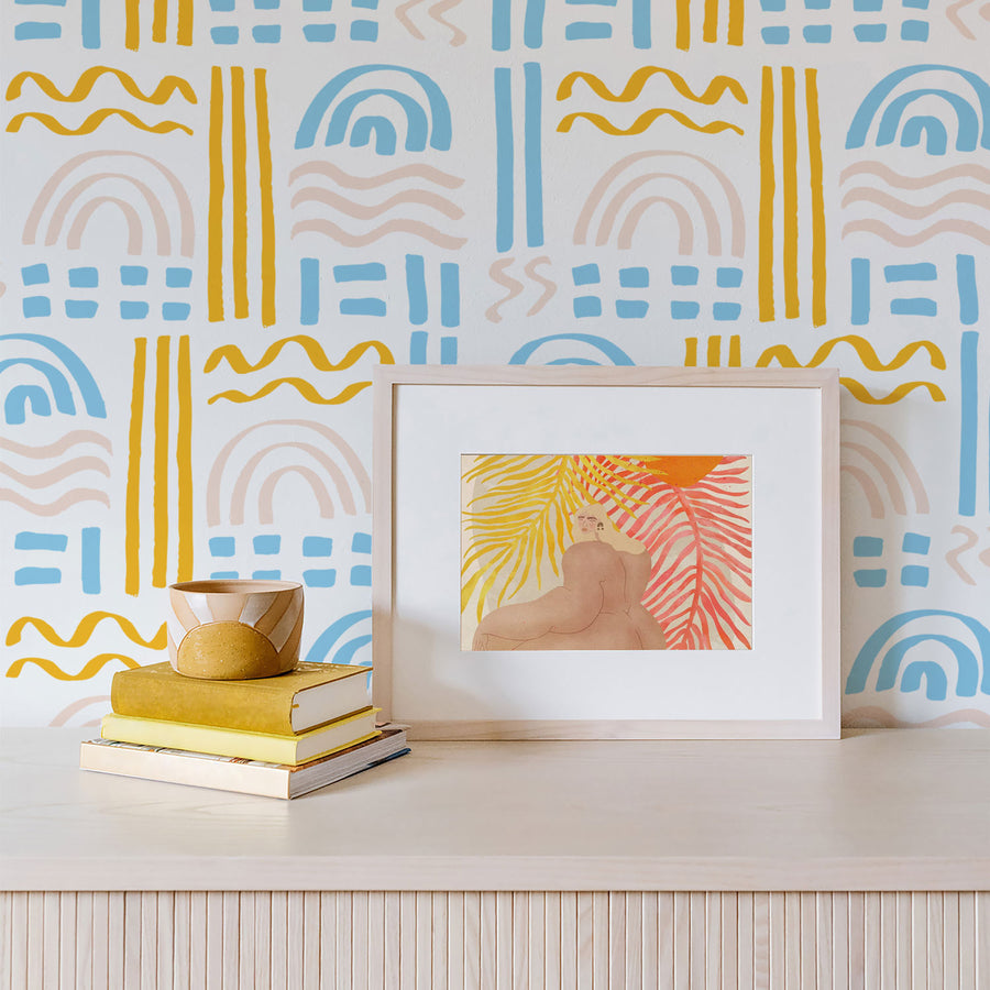 colorful wallpaper design with aztec inspired print
