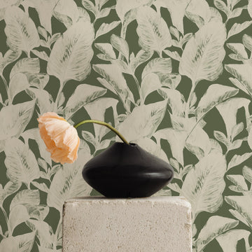modern green leaf pattern wallpaper