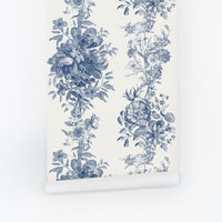 vintage inspired botanical floral blue wallpaper peel and stick