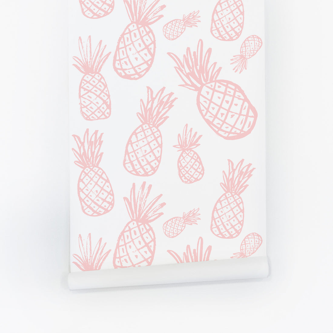 pastel pink peel and stick wallpaper for kids bedroom with tropical pineapple pattern
