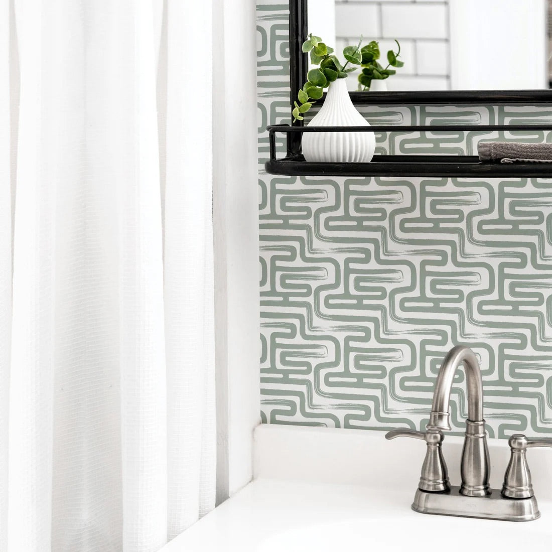 Tiny Maze removable wallpaper in Sage color