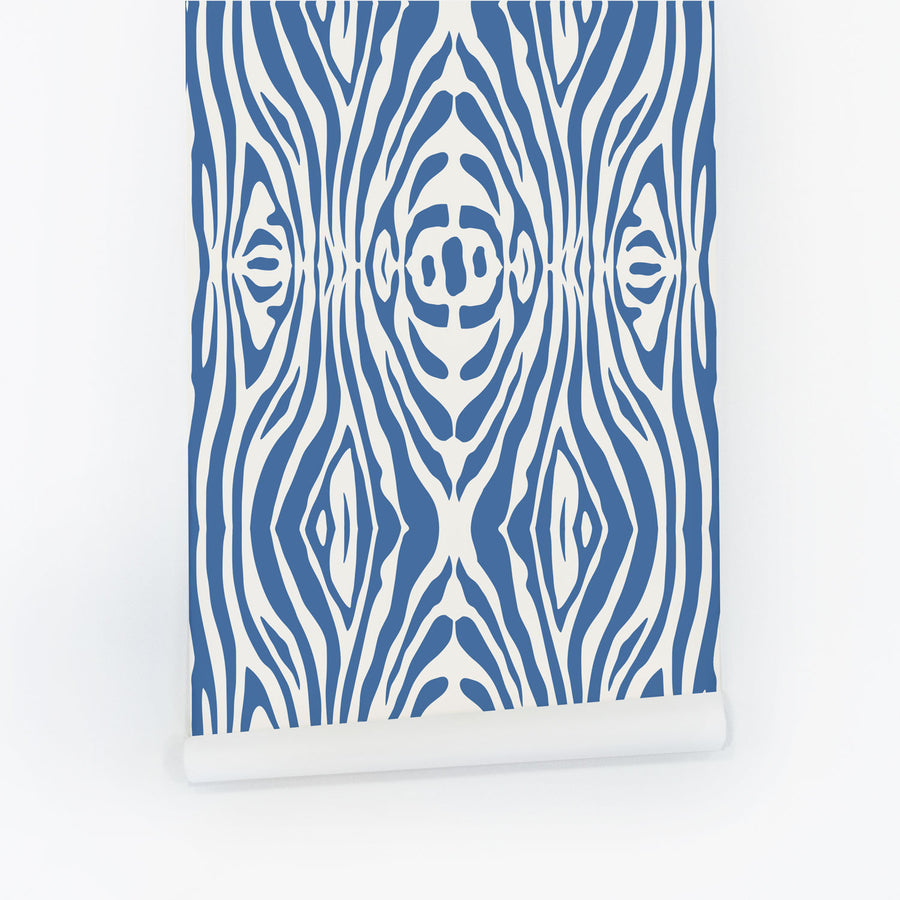 eclectic tiger print design removable wallpaper in blue