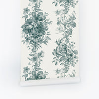 green vintage floral pattern removable wallpaper