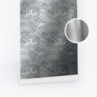 Silver Japanese Wave Pattern Metallic Wallpaper