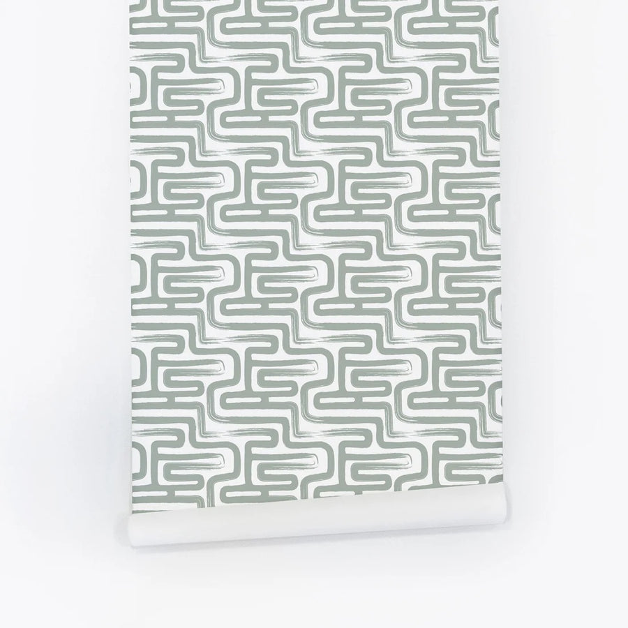 Tiny Maze removable wallpaper in Sage color