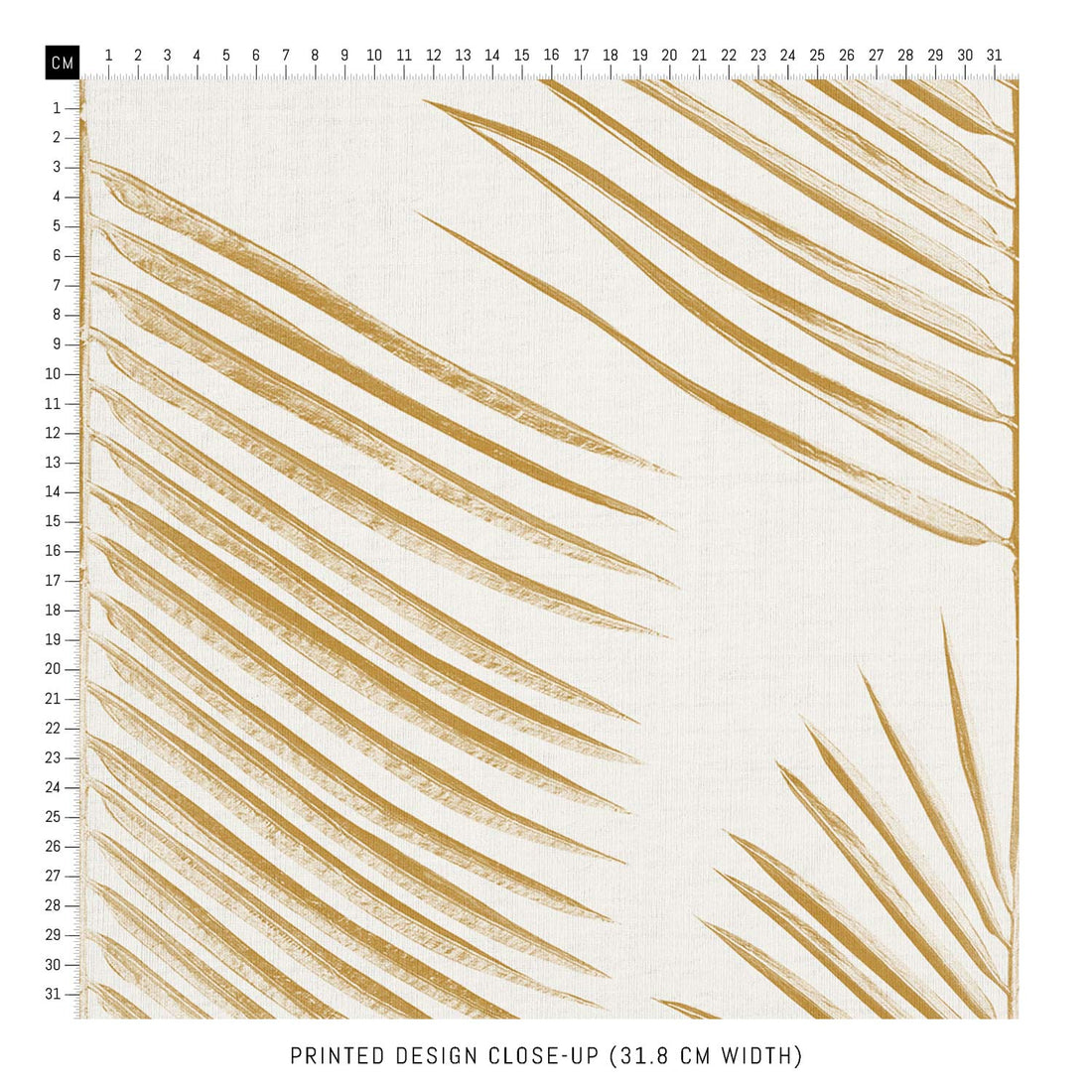 golden fabric with palm leaf print
