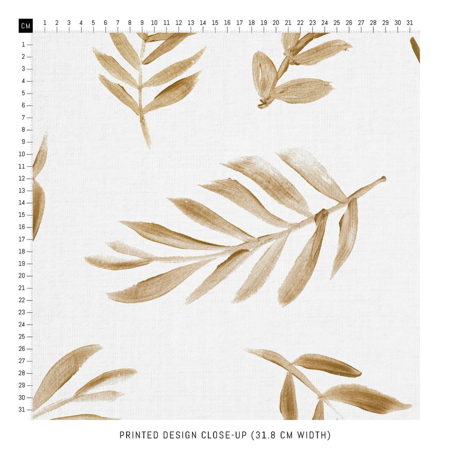 tropical leaves print fabric design in faux gold