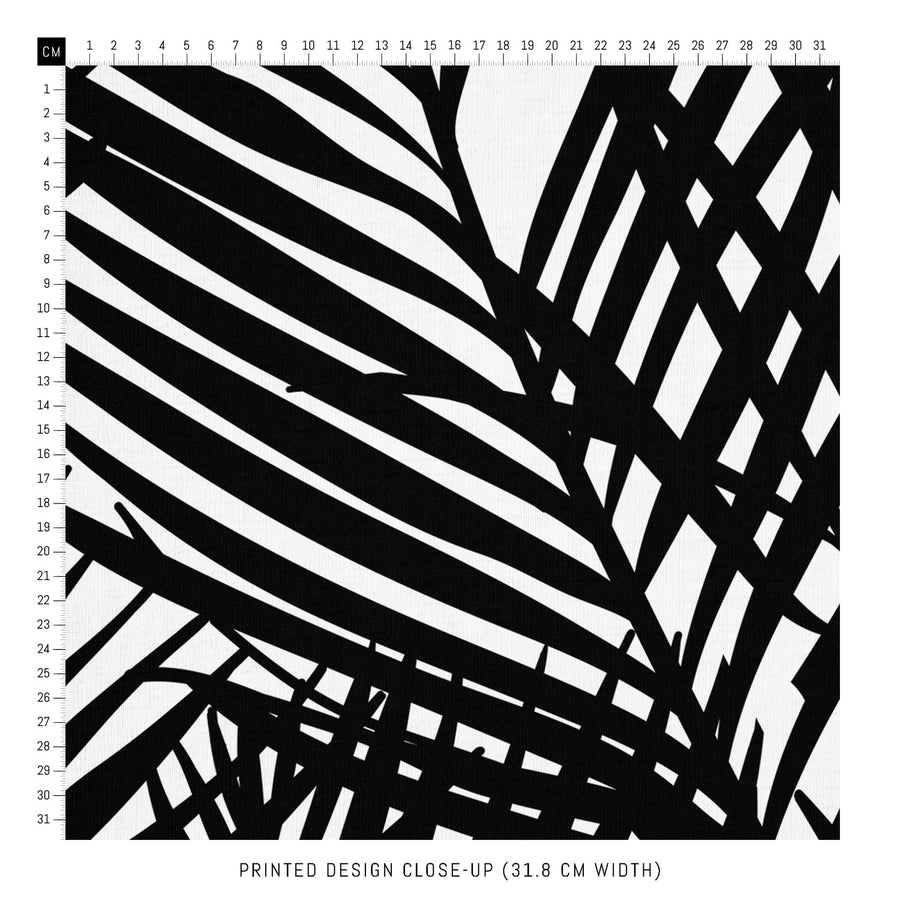 black and white tropical palm leaves print fabric