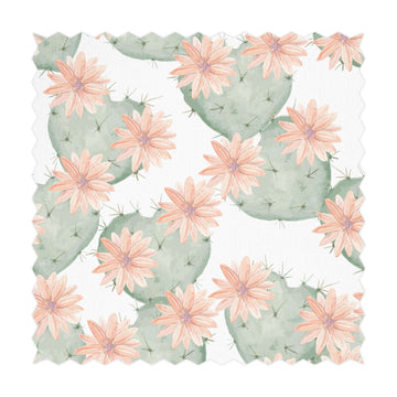 floral cactus print fabric in green and pink