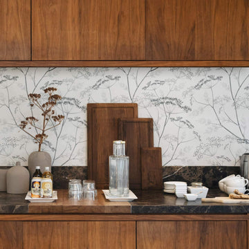 grey botanical style kitchen backsplash panels