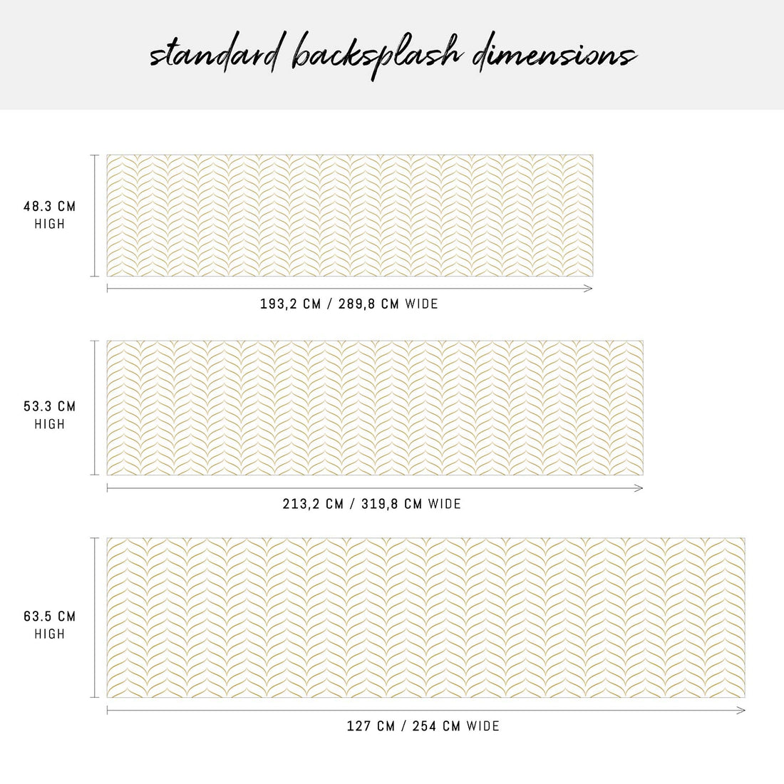 dimensions of peel and stick backsplash in faux gold chevron pattern