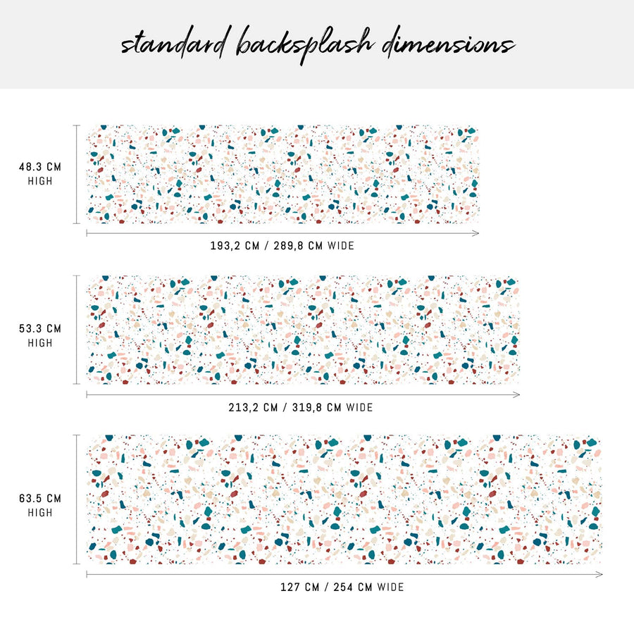 bright pastel terrazzo print peel and stick backsplash dimensions