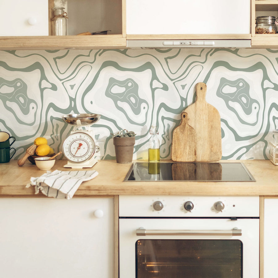 kitchen white and green agate print design