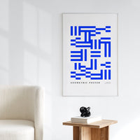 danish interior design inspired art print in blue