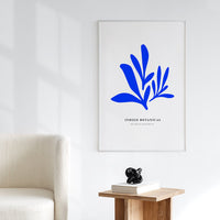 minimalistic blue botanical leaf inspired art print