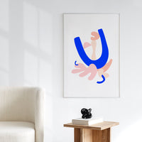 bird inspired wall art poster in pink and blue