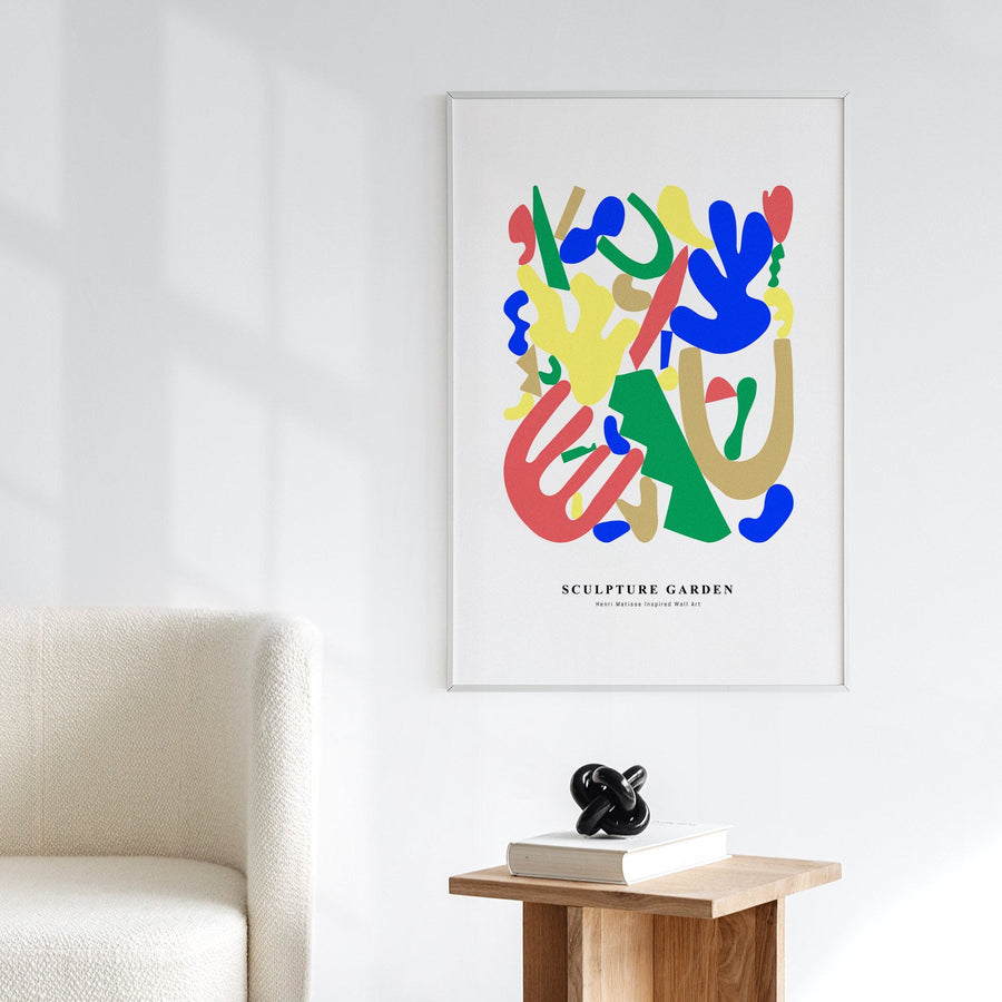 sculptural art print with bright geometric shapes