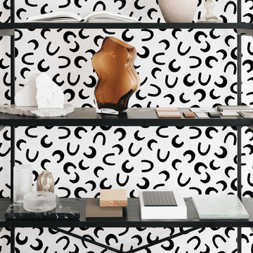 black and white interior design with small detail wallpaper