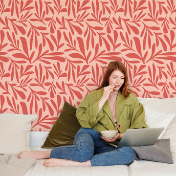 soft pink floral print wallpaper for living room