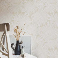 light beige oversized palm leaf wallpaper design for bedroom