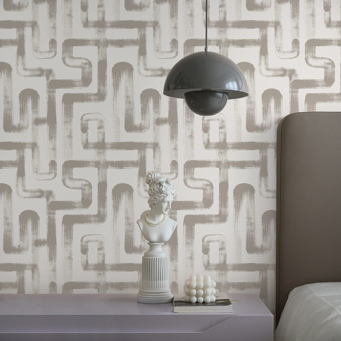 soft grey crossing lines bedroom wallpaper