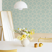 mint color retro chic wallpaper design for dining room