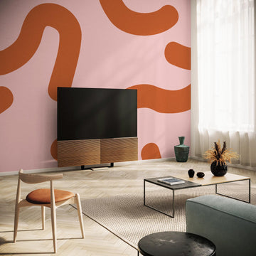 bright pink oversized lines print wall mural for scandinavian inspired living room